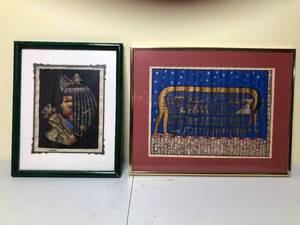 lot 536 image: 2 Egyptian Style Paintings on Handmade Paper
