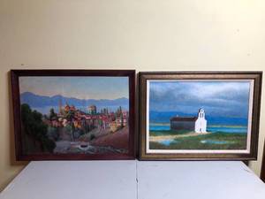 lot 543 image: 2 Architectural Oil on Board Original Paintings