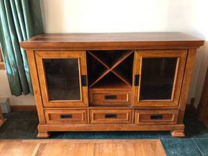 lot 579 image: Holland House Wood Sideboard Cabinet w Sliding Glass Doors