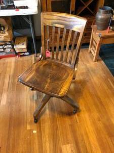 lot 596 image: Wooden Wheeled Office Chair