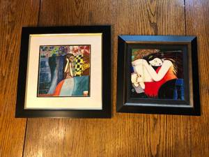 lot 628 image: Pair Ceramic Painted Tiles - 1 Yang Yang