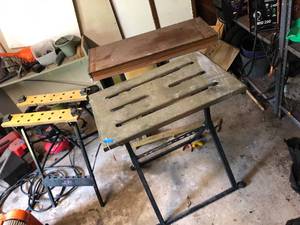 lot 725 image: 2 Tool Tables and Sawhorse