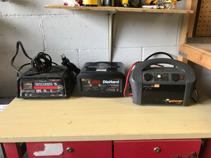 lot 625 image: Group of Battery Chargers and Air Compressor