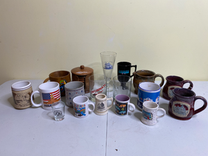 lot 224 image: Lrg Group of Branded Glassware Mugs Bar Items