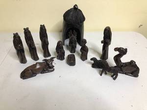 lot 787 image: Hand Carved Wood Nativity Set