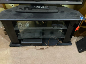 lot 426 image: Black Wood and Glass Entertainment Center TV Stand