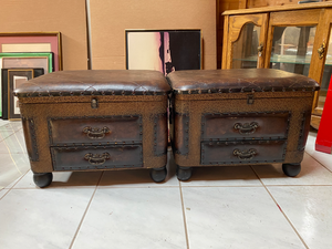 lot 547 image: Pair of Leather Tufted Ottoman with Drawers