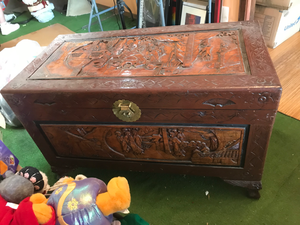 lot 754 image: Carved Cedar Wood Chest
