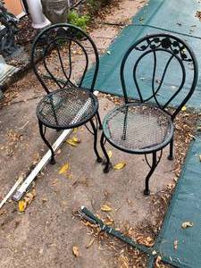 lot 741 image: Pair of Green Iron Wrought Patio Chairs