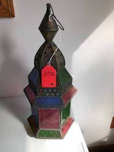 lot 372 image: Lantern w Colored Glass