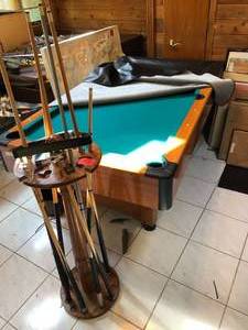 lot 447 image: Pool Table, Balls, Cues, Cue Rack, Chalk
