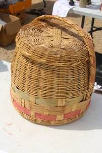 Wicker Basket with Yarn and Knitting Needles