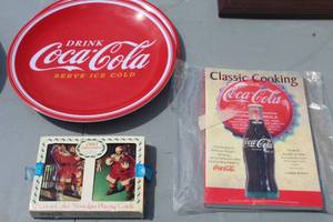 Lot of (4) Vintage Coca-Cola Memorabilia - Plates, Book, Playing Cards