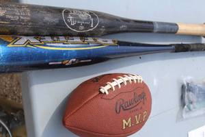 Lot of (3) Sporting Equipment - Bats (x2), Football (x1)