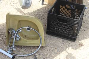 RV Sink with Plastic Milk Crate