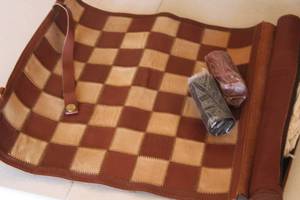 Leather Roll-Up Checker Board Game