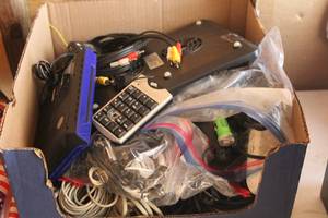 Lot of (1 Box) Misc Electrical Cords w Portable DVD Player
