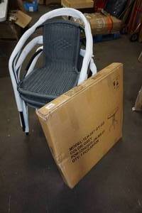 lot 77 image: Grey Patio Table with 3 Woven Style Chairs