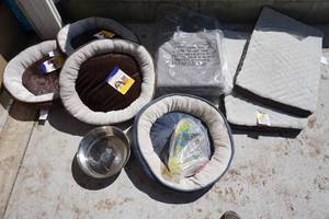 lot 46 image: Assorted Pet Beds and Bowls