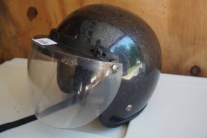 lot 50 image: Vintage Black Sparkle Open Face Helmet with Shield