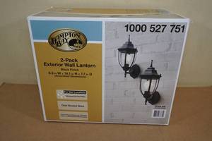 lot 4 image: NEW Hampton Bay 2-Pack Exterior Wall Lantern -Black FinishClear Beveled Glass
