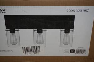 lot 35 image: Hampton Bay Regan 3-Light Vanity - Matte BlackClear Glass