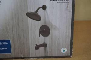 lot 38 image: NEW Glacier Bay Oswell Tub and Shower Set -Matte Black