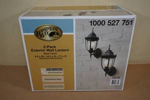 lot 54 image: NEW Hampton Bay 2-Pack Exterior Wall Lantern -Black FinishClear Glass