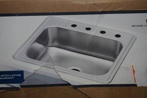lot 71 image: NEW Glacier Bay Top Mount 25 Single Bowl Kitchen Sink -Brushed Stainless Steel