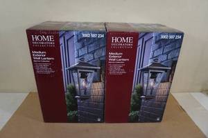 lot 113 image: 2 NEW Home Decorators Collection Medium Exterior Wall Lanterns -Oil Rubbed Bronze