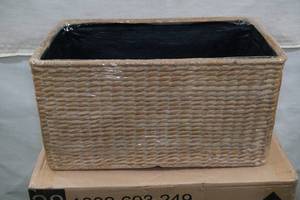 lot 121 image: NEW Composite Woven Basket Planter - White Wash Beige