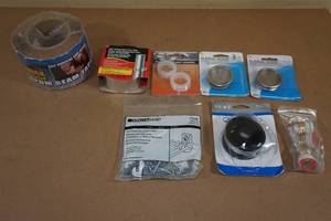 lot 155 image: Roof Repair Tape, Flue Tape, Joint Washers, Closet Door Pull, Stud Wall Clips
