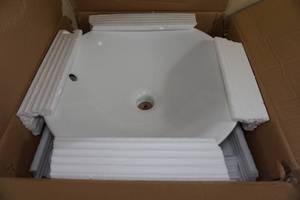 lot 170 image: Signature Hardware Semi-Recessed Porcelain Sink -White