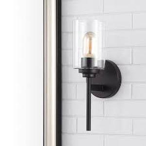 lot 50 image: NEW Jonathan Y Wall Sconce -Matte BlackClear Glass