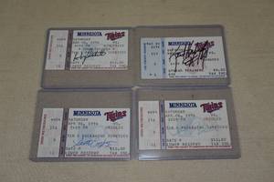 lot 5 image: Hand Signed Minnesota Twins Tickets Stubs - Kirby, Hrbek, Molitor