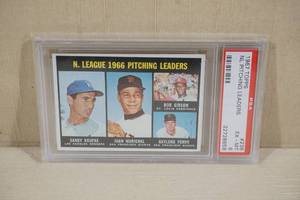 lot 33 image: 1967 Topps #236 NL Pitching Leaders - Koufax, Marichal, Perry, Gibson - PSA 6