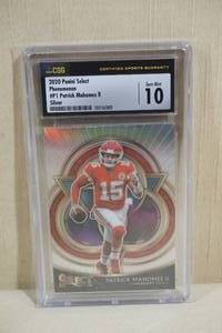 lot 52 image: 2020 Panini Select Patrick Mahomes II Silver Phenomenon Football Card - CSG 10