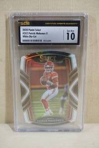 lot 55 image: 2020 Panini Select Patrick Mahomes II #202 White Die Cut Football Card - CSG 10