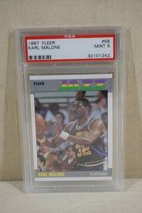 lot 68 image: 1987 Fleer Karl Malone #68 Basketball Card - PSA 9