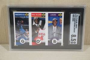 lot 72 image: 1996-97 UD Coll. Choice Mini Cards - GarnettONealKobe Bryant Card - SGC 8.5