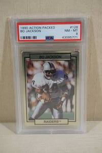 lot 89 image: 1990 Action Packed Bo Jackson #128 Football Card - PSA 8