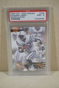 lot 93 image: 2000 Coll. Edge Edgerrin James #148 Uncirculated Football Card - PSA 9