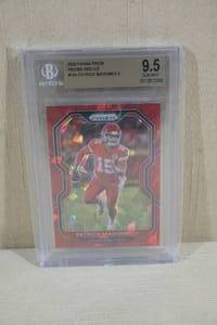lot 152 image: 2020 Panini Prizm Patrick Mahomes II #124 Red Ice Football Card - Beckett 9.5