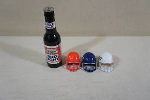 lot 239 image: Vintage Bud Light Lighter and Bud Bowl Mini Helmets