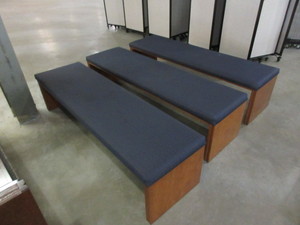 lot 155A image: WOODEN BENCHES WITH UPHOLSTERED SEATS