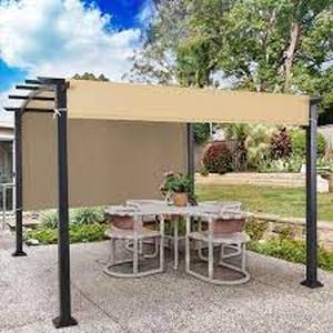 lot 19 image: LAUREL CANYON 10 ft. x 10 ft. Steel Outdoor Arched Pergola with Adjustable and Removable Beige Canopy