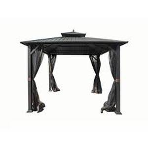 lot 24 image: Hampton Bay 10 ft. x 10 ft. Holden Outdoor Patio Black Hard Top Galvanized Steel Gazebo