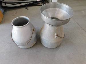 lot 147 image: 2 Vintage Milk cans & Strainer