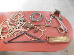 lot 255 image: Meat Hooks  Spreaders  Scale  Lift Pully