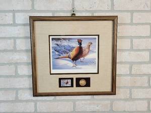 1983 Minnesota Pheasant Stamp Signed  Framed Print #35 of 5460 - Artist Daniel Smith - 17.5 x 16.5